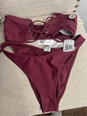 Forever 21 Lace-Up Bikini Set - Burgundy